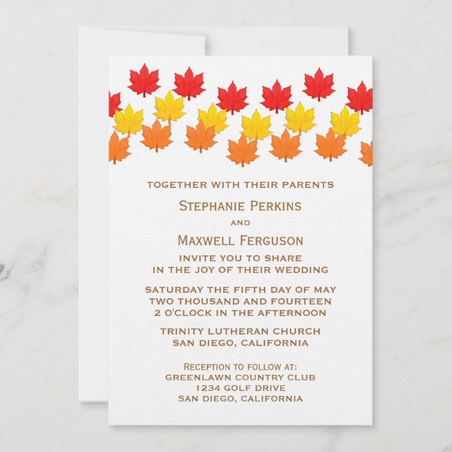 Cascading Leaves Fall Wedding Invitation (Front)
