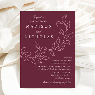 Cascading Leaves Merlot Wedding Invitation