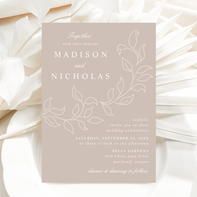 Cascading Leaves Taupe Wedding Invitation (Creator Uploaded)