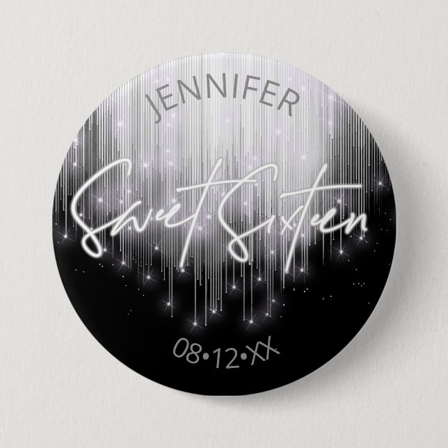 Cascading Lights Sweet 16 Black and White ID790 7.5 Cm Round Badge (Front)