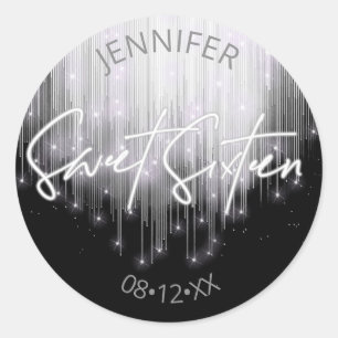 Cascading Lights Sweet 16 Black and White ID790 Classic Round Sticker