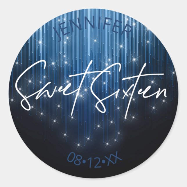 Cascading Lights Sweet 16 Blue ID790 Classic Round Sticker (Front)