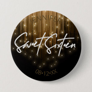 Cascading Lights Sweet 16 Gold ID790 7.5 Cm Round Badge