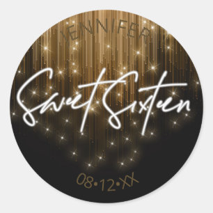 Cascading Lights Sweet 16 Gold ID790 Classic Round Sticker
