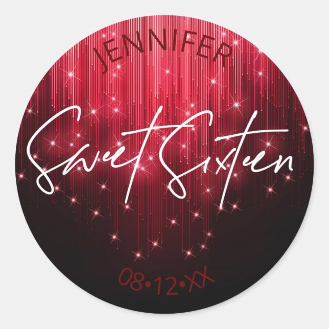 Cascading Lights Sweet 16 Red ID790 Classic Round Sticker (Front)