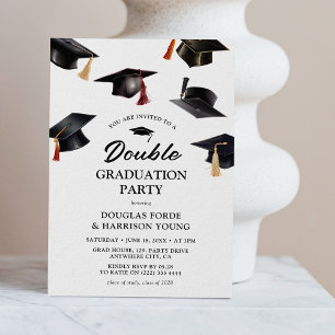 Cascading Motarboards Double Graduation Party Invitation