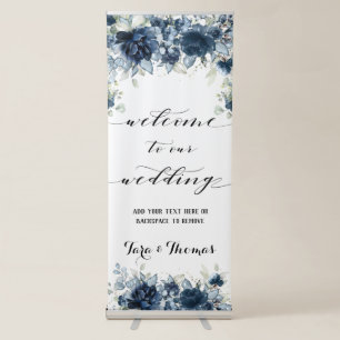 Cascading Navy Peonies Wedding Retractable Banner