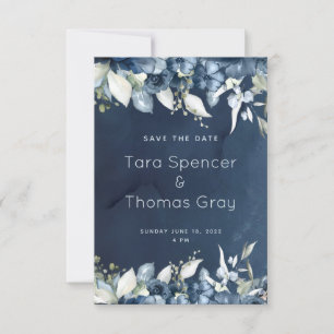 Cascading Navy Peony Wedding Save The Date