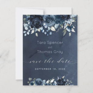 Cascading Navy Peony Wedding Save The Date