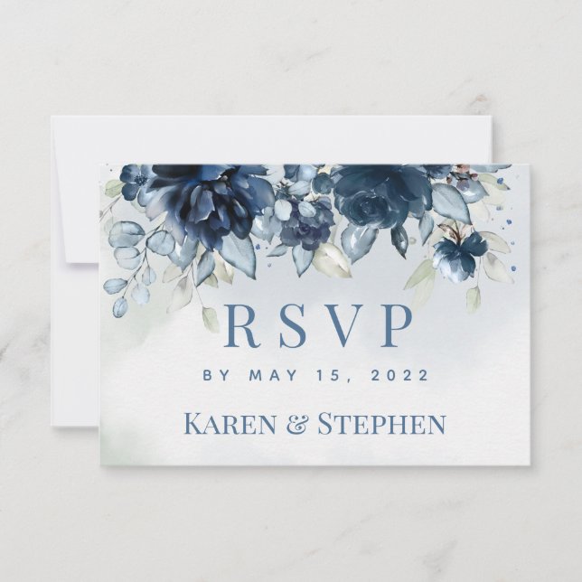 Cascading Peonies Wedding Mail Back RSVP Card (Front)