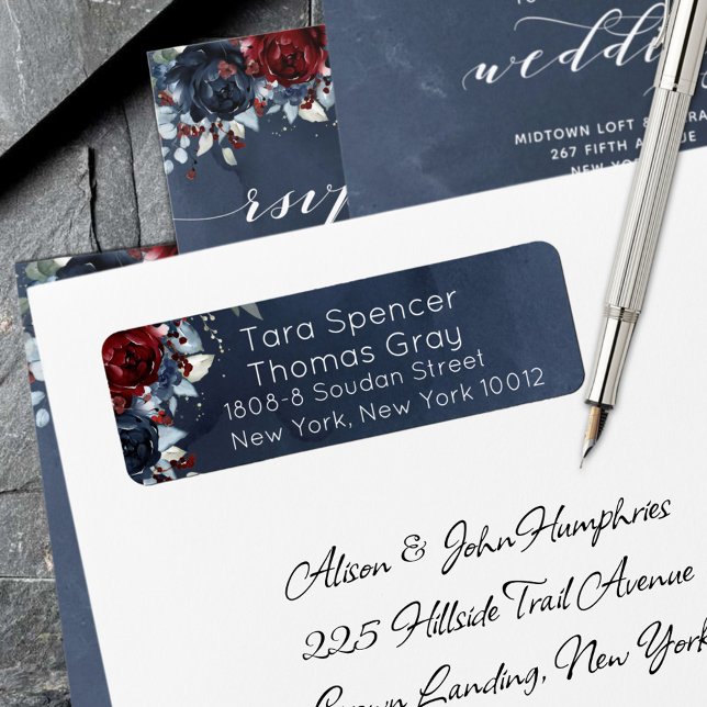 Cascading Peony Burgundy Navy Return Address (Creator Uploaded)