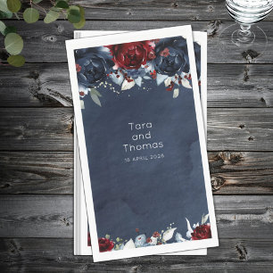 Cascading Peony Burgundy Navy Wedding Napkin