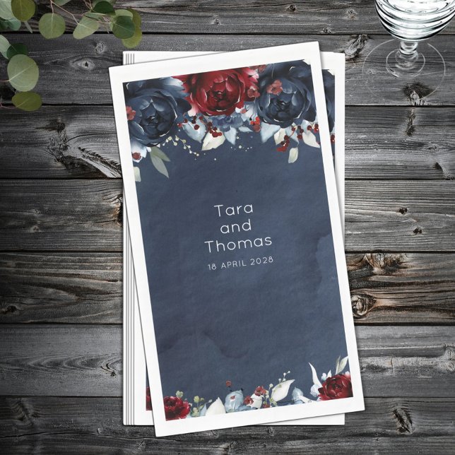 Cascading Peony Burgundy Navy Wedding Napkin (Creator Uploaded)
