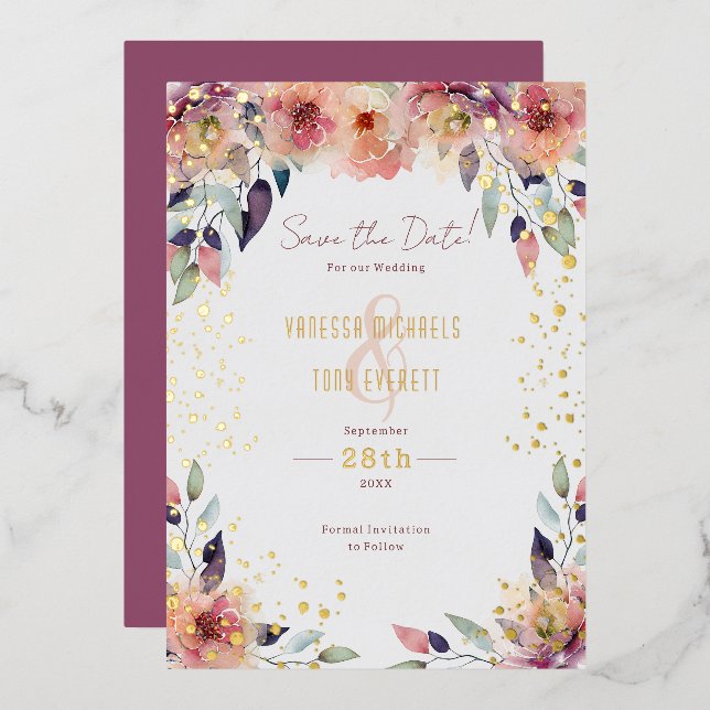 Cascading Pink Floral Wedding Save the Date (Front/Back)