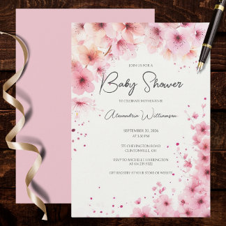 Cascading Pink Flowers Baby Shower Invitation
