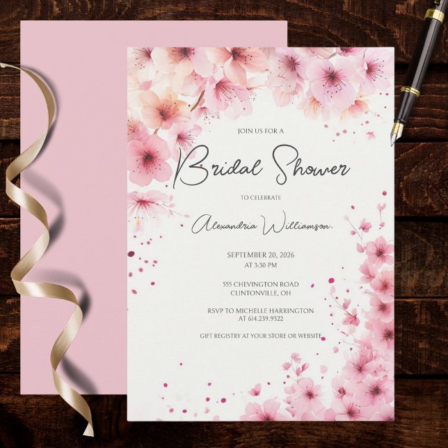 Cascading Pink Flowers Bridal Shower Invitation (Creator Uploaded)