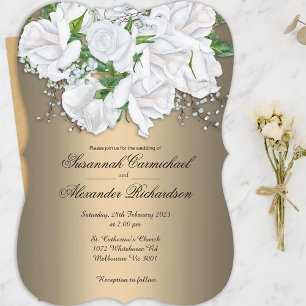 Cascading Roses Elegant Gold Wedding Invitation