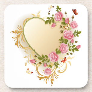 Cascading Roses Gold Heart Coaster