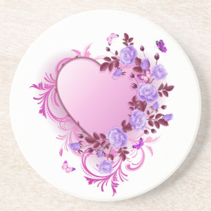 Cascading Roses Lavender Heart Coaster