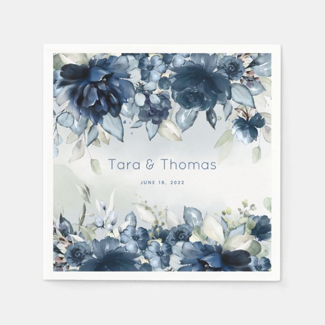 Cascading Roses Wedding Cocktail Napkins (Front)