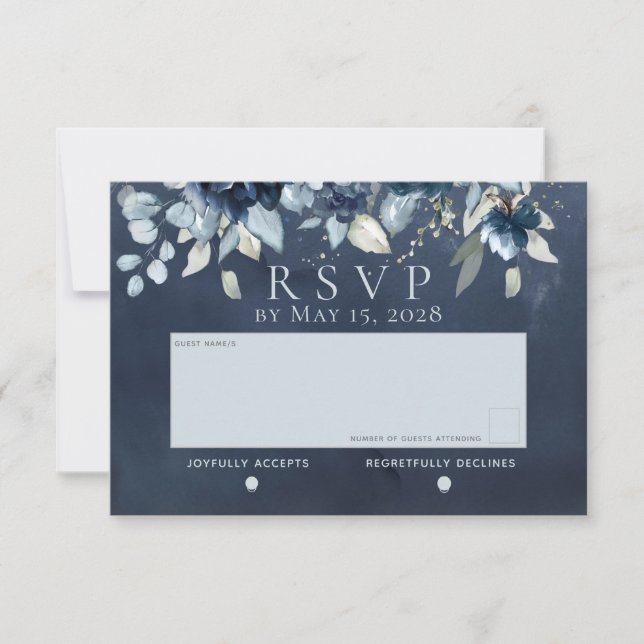 Cascading Roses Wedding No Meal Choice RSVP Card (Front)