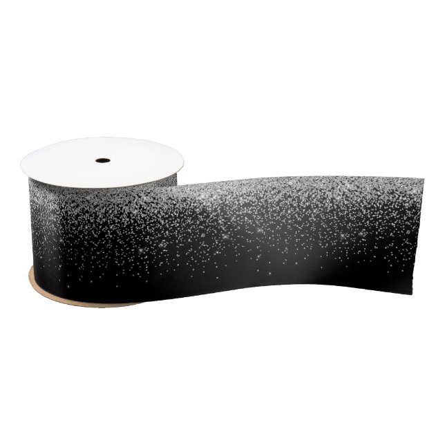 Cascading Silver Glitter Border Satin Ribbon (Spool)