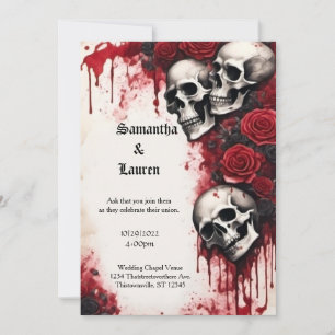 Cascading Skulls and Roses Goth Wedding Invitation