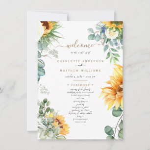 Cascading Sunflower Greenery Wedding Program