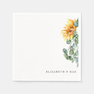 Cascading Sunflowers Greenery Sage Wedding Napkin