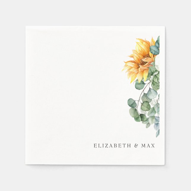 Cascading Sunflowers Greenery Sage Wedding Napkin (Front)