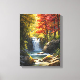 Cascading Waterfall in Vibrant Autumn Forest Canvas Print