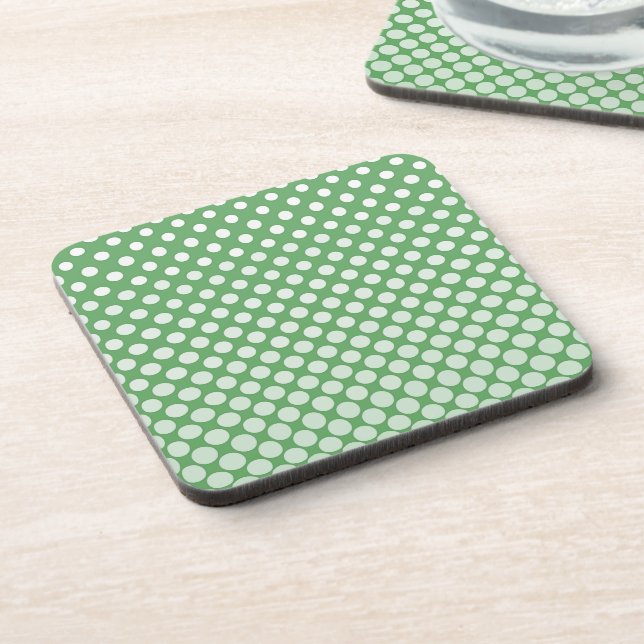 Cascading White circles on lime green Coaster (Left Side)