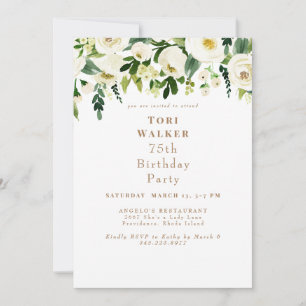 Cascading White Floral 75th Birthday Party II Invitation