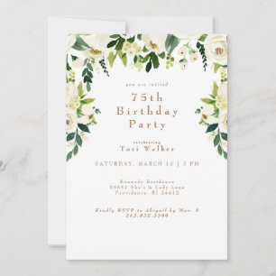 Cascading White Floral 75th Birthday Party Invitation