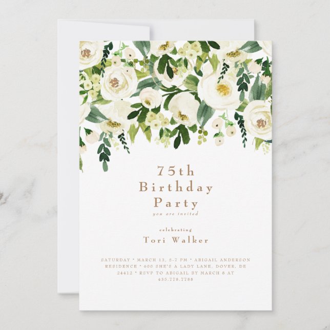 Cascading White Floral 75th Birthday Party Invitation (Front)