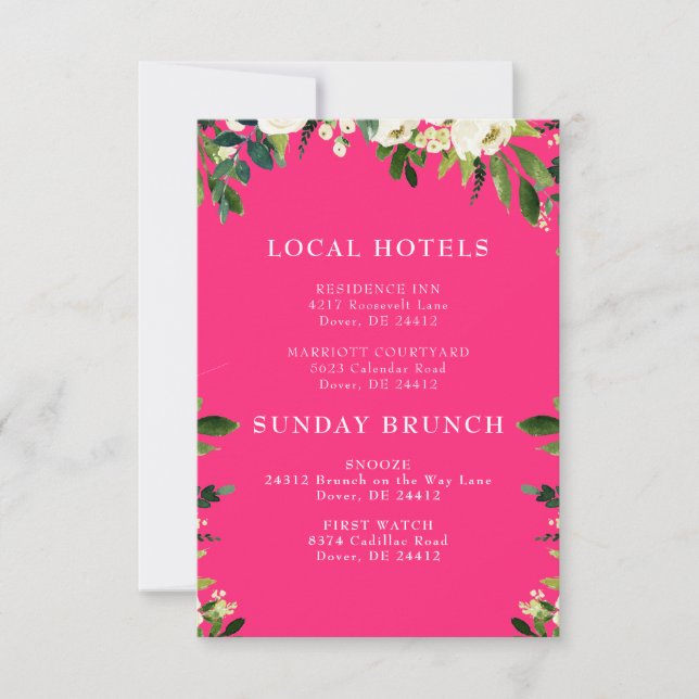 Cascading White Floral Hot Pink Small Insert Invitation (Front)