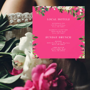 Cascading White Floral Hot Pink Square Insert Invitation