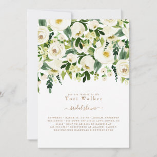 Cascading White Floral Swash White Bridal Shower  Invitation