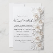 Cascading White Rose Wedding Ceremony Invitation