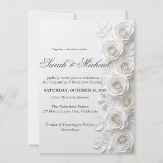 Cascading White Rose Wedding Ceremony Invitation