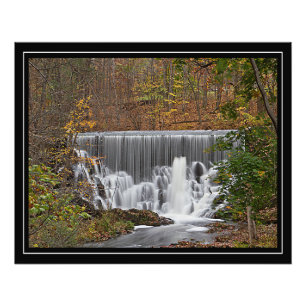 Cascading woodland waterfall and fall foliage photo print