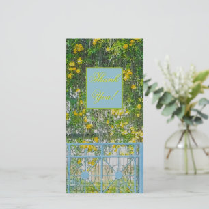 CASCADING YELLOW FLOWERS AND BABY-BLUE GATE THANK YOU CARD