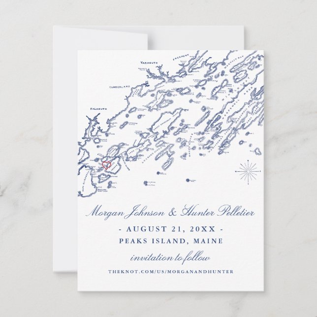 Casco Bay Maine Map Save the Date (Front)
