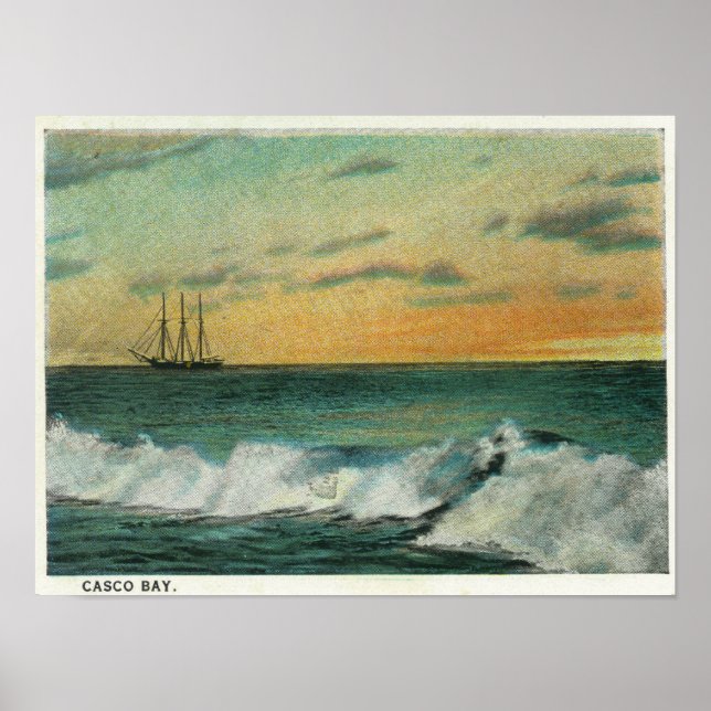 Casco Bay, MaineShip in the Bay at Sunrise Poster (Front)