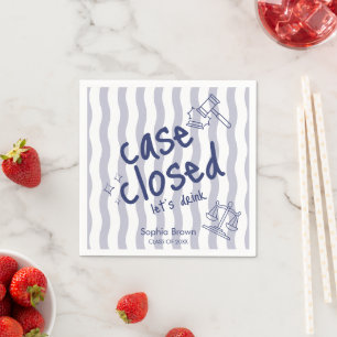 Case Closed Navy Blue Wavy Stripes Lawyer Grad Napkin