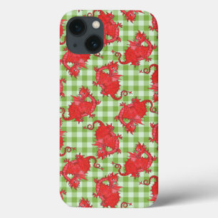 Case-Mate iPad Case: Red Dragons on Green Gingham iPhone 13 Case