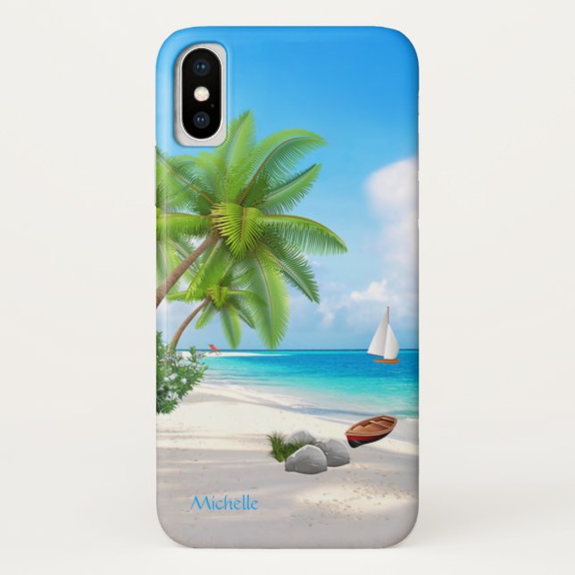 Case: Tropical Ocean Beach w/ Name Case-Mate iPhone Case (Back)