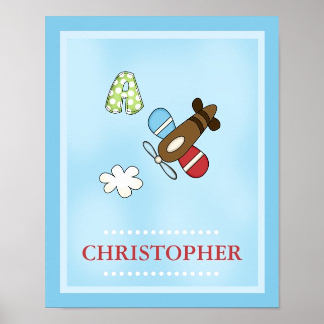 Casey's ABC Aeroplane Personalised Name Art Print (Front)