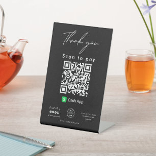 Cash App QR Code Logo Scan to Pay Thank you Black Pedestal Sign