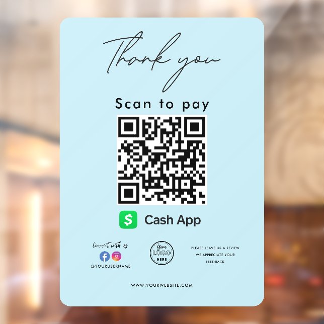 Cash App QR Code Logo Thank you Scan to Pay Window Cling (Sheet 2)